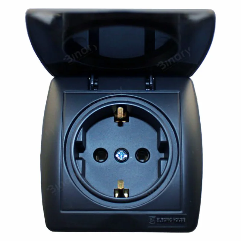 Розетка із заземленням з кришкою 16 А Acura Графіт