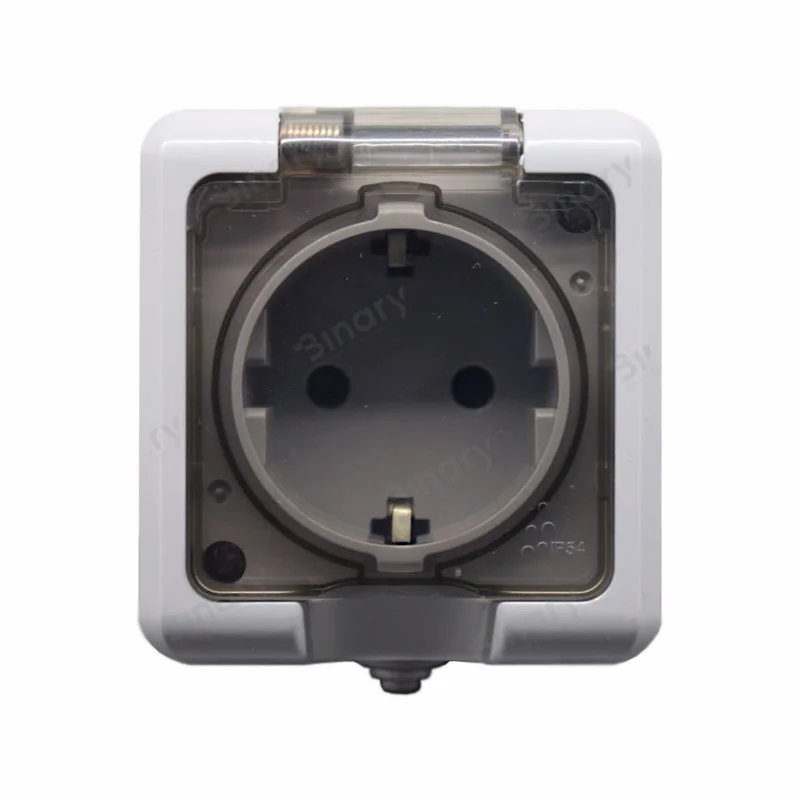 Розетка із заземленням та кришкою IP54 Сірий