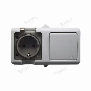 Розетка із заземленням та кришкою + Вимикач IP54 Сірий