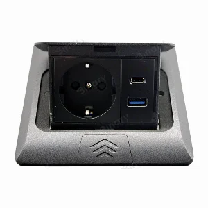 Розетка для підлоги врізна Чорний 16 А + 2 USB (type C+A) 2,1 А IP44