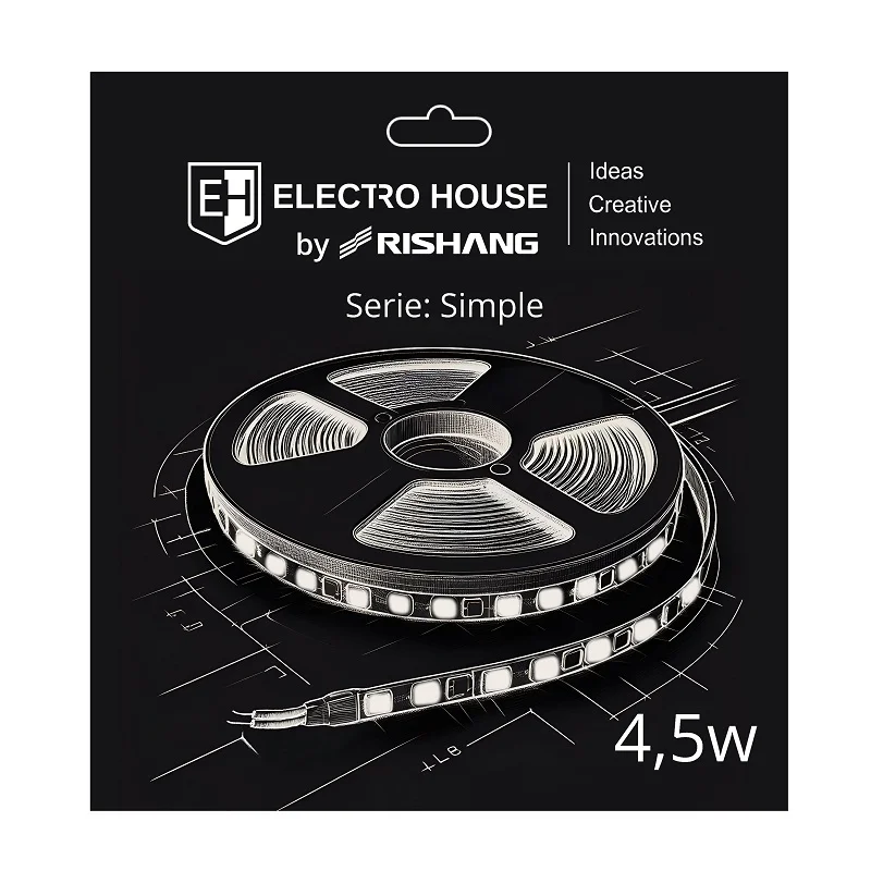 LED стрічка 4,5Вт 12В SMD2835 60 діодів, 540 Лм , холодний білий 6500К, серія Simple Electro House by Rishang — фото 2