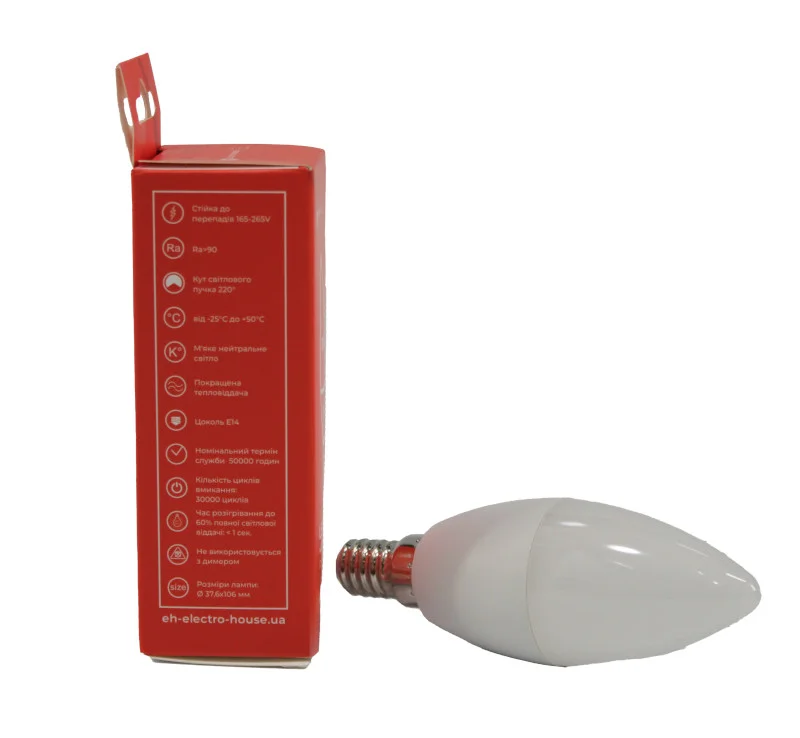 LED лампа С37  10Вт E14  4100К 900 Лм  165-265 В