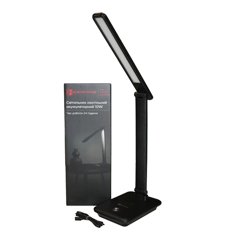 LED светильник настольный аккумуляторный с функцией повербанка 10Вт, черный — фото 3