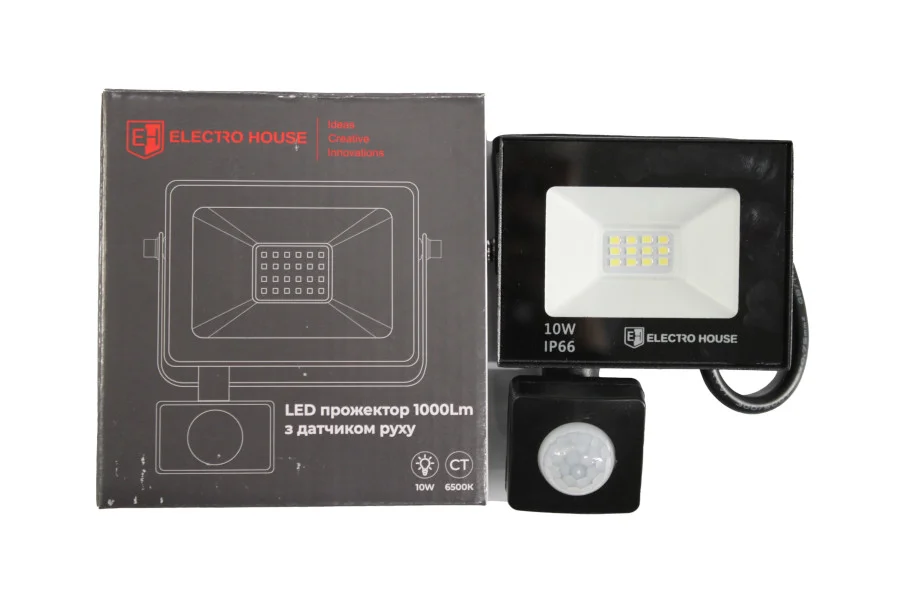 LED прожектор з датчиком руху 10Вт  1000 Лм  6500К   холодний білий  SMD2835