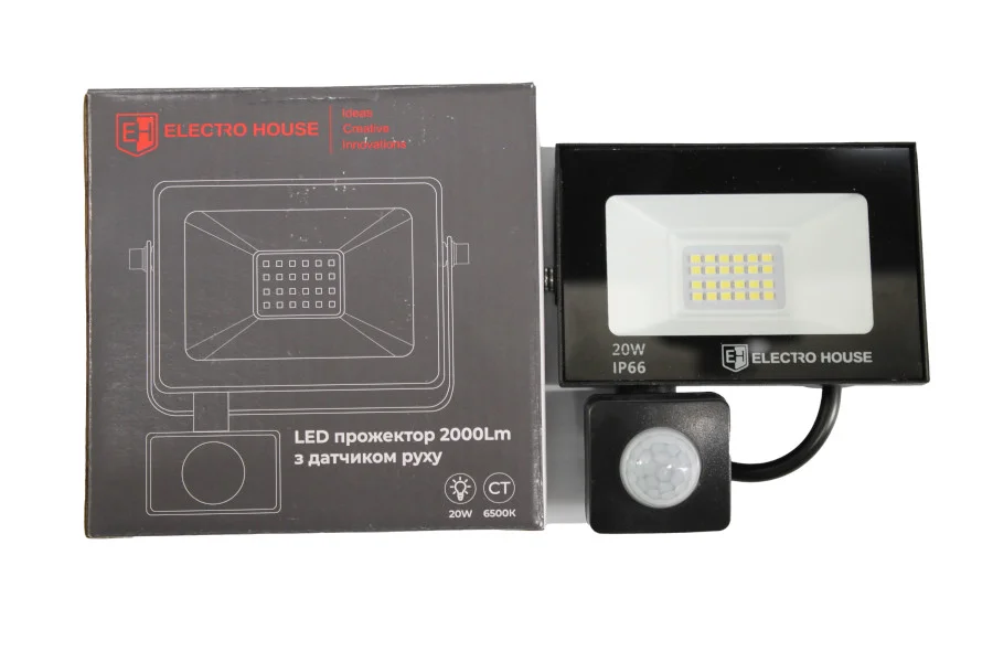 LED прожектор з датчиком руху 20Вт  2000 Лм   6500К   холодний білий  SMD2835