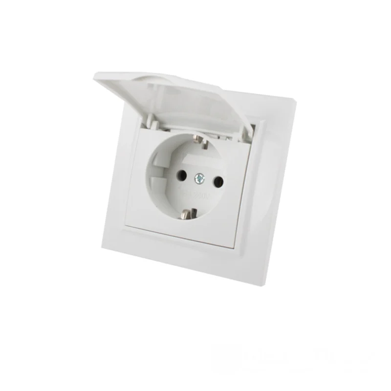 Розетка із заземленням з кришкою, вологозахищена 16А, Enzo  білий