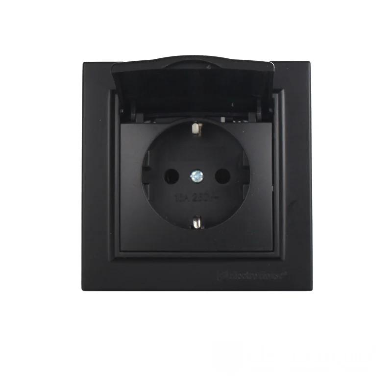 Розетка із заземленням з кришкою,  вологозахищена 16A, Enzo  бездоганний графіт — фото 3