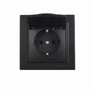 Розетка із заземленням з кришкою,  вологозахищена 16A, Enzo  бездоганний графіт