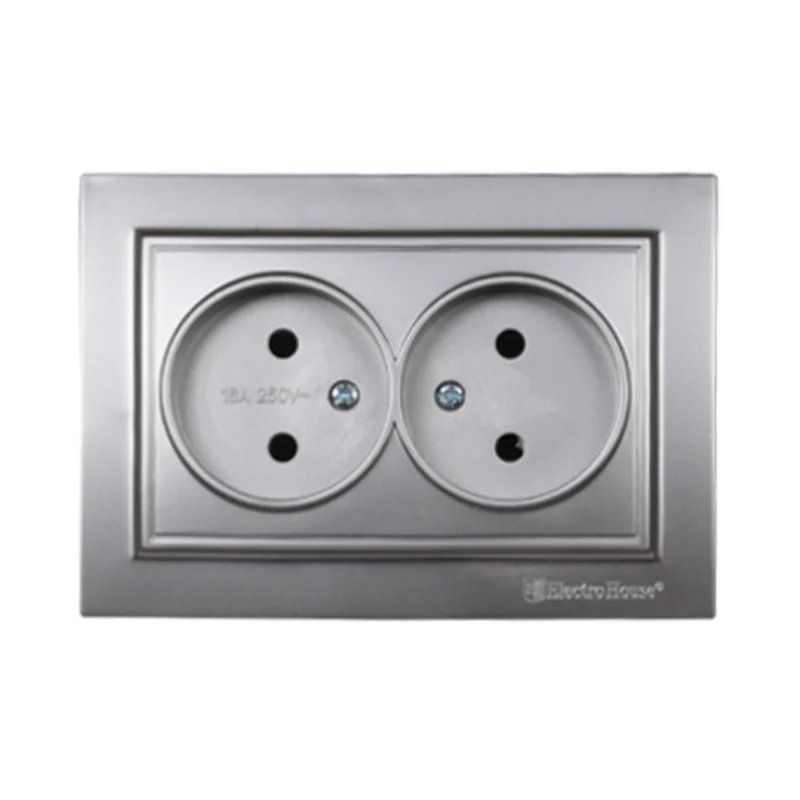 Розетка подвійна без заземлення 16А, Enzo  срібний камінь