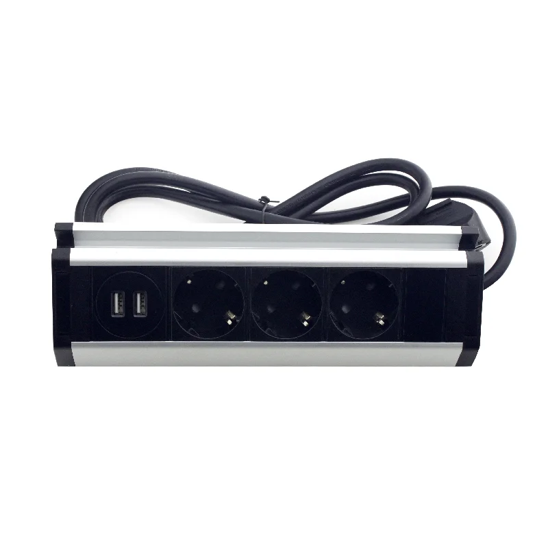 Меблева розетка кухонна (горизонтальна)  3 x 16А, 2 x USB 2.4А, метал + провід 3 x 1.5 mm² — фото 3