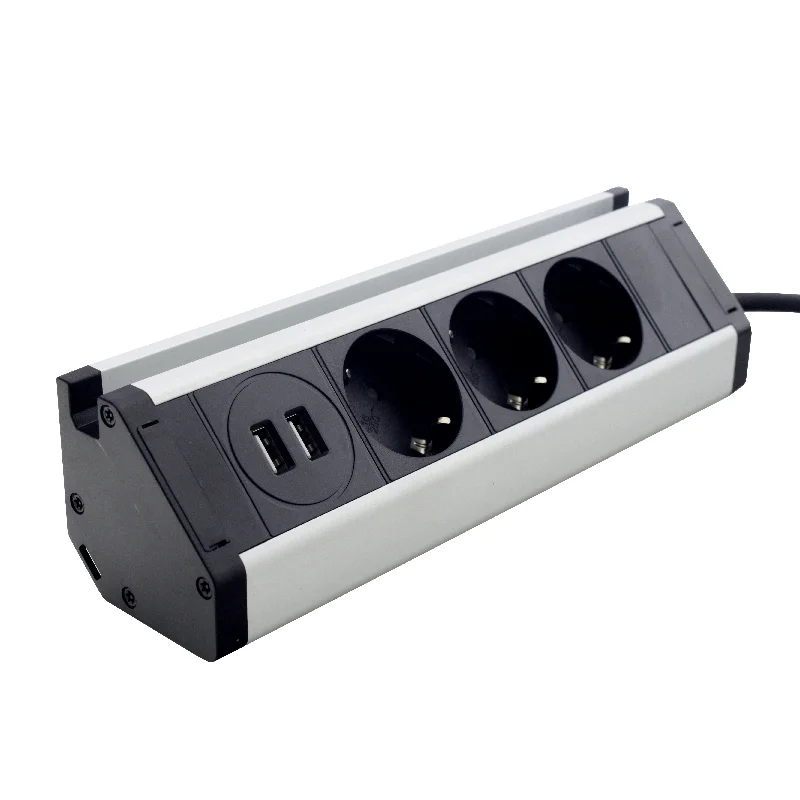 Меблева розетка кухонна (горизонтальна)  3 x 16А, 2 x USB 2.4А, метал + провід 3 x 1.5 mm² — фото 5