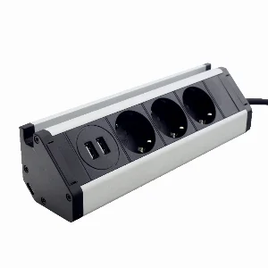 Меблева розетка кухонна (горизонтальна)  3 x 16А, 2 x USB 2.4А, метал + провід 3 x 1.5 mm²
