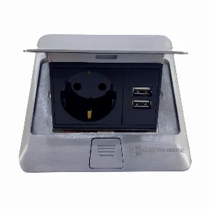 Розетка для пола с заземлением врезная 16А + 2USB 2.1А, IP44, алюминий — фото 1