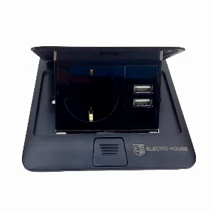 Розетка для підлоги з заземленням врізна 16А + 2USB 2.1А, IP44 , чорний — фото 1