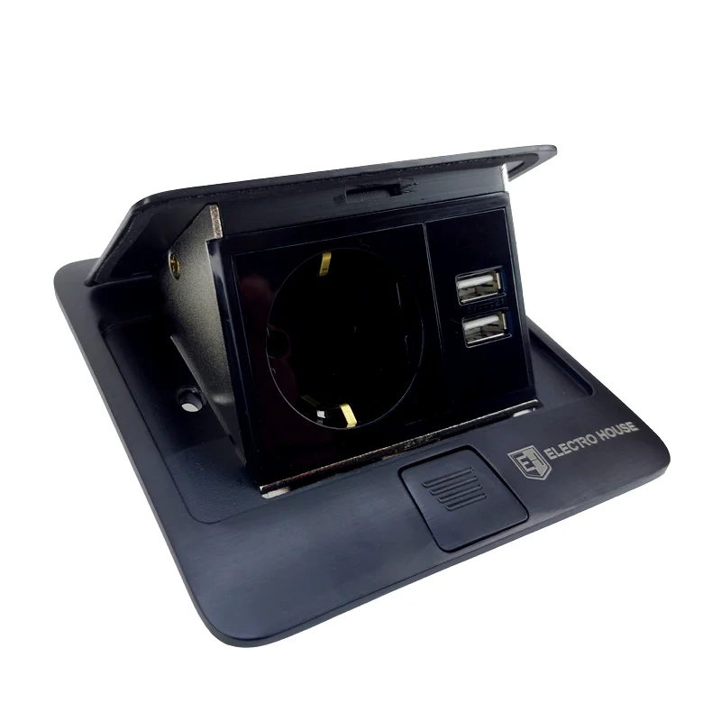 Розетка для підлоги з заземленням врізна 16А + 2USB 2.1А, IP44 , чорний — фото 2