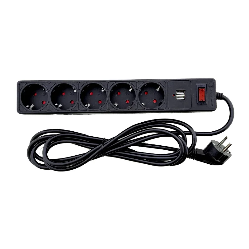 Мережевий фільтр із заземленням 5 гнізд + 2USB, 3 м, чорний, захисні шторки — фото 4