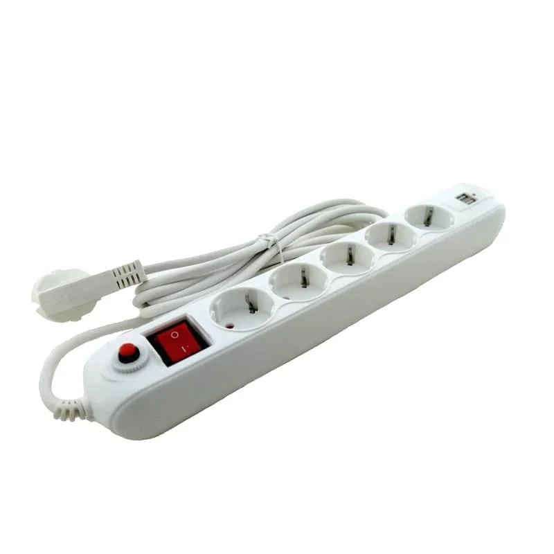 Мережевий фільтр із заземленням, з кнопкою перевантаження та вимикачем 5 гнізд + 2USB , 3 м, білий — фото 3