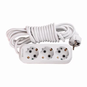 Подовжувач із заземленням 3  гнізда, 5 м , білий