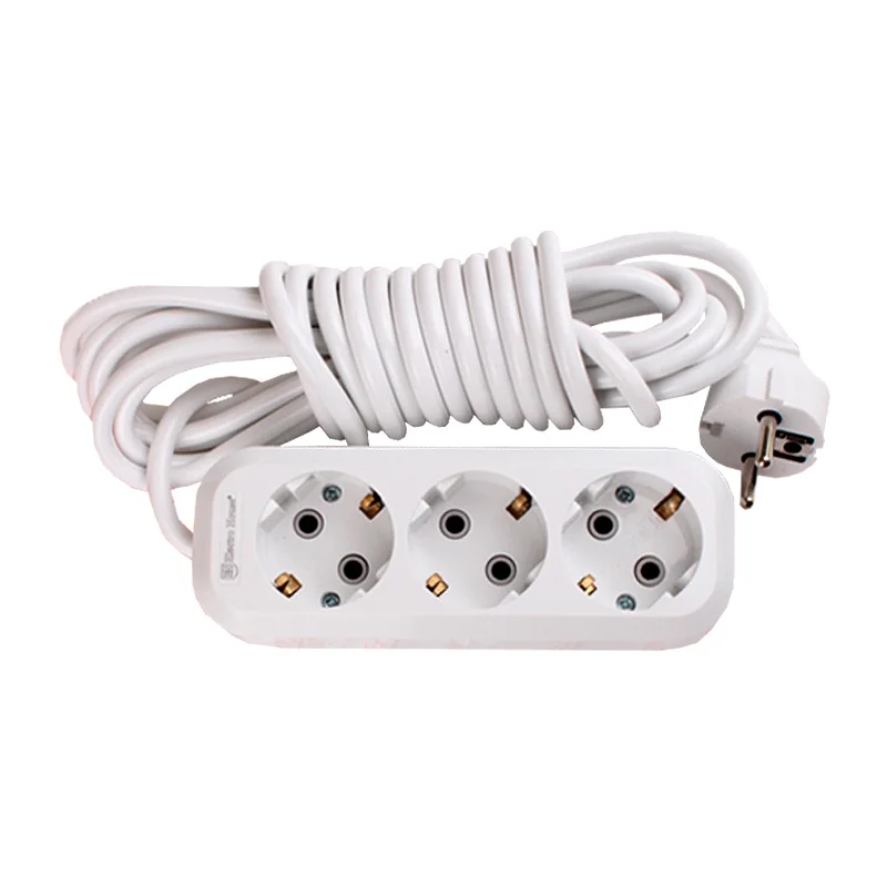 Подовжувач із заземленням 3  гнізда, 10 м, білий