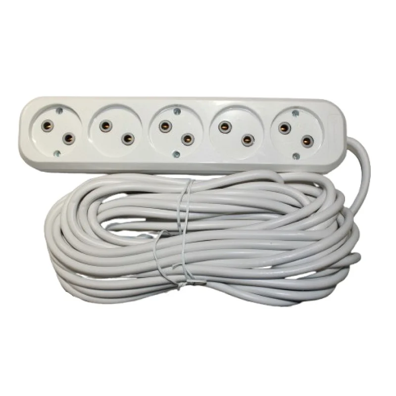 Подовжувач без заземлення 5  гнізд, 10 м, білий