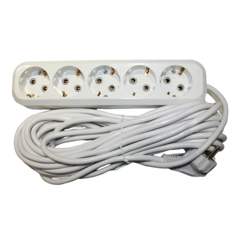 Подовжувач із заземленням 5  гнізд, 10 м, білий