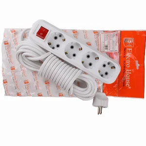 Удлинитель с заземлением с кнопкой 4 гнезда, 10 м, белый — фото 1