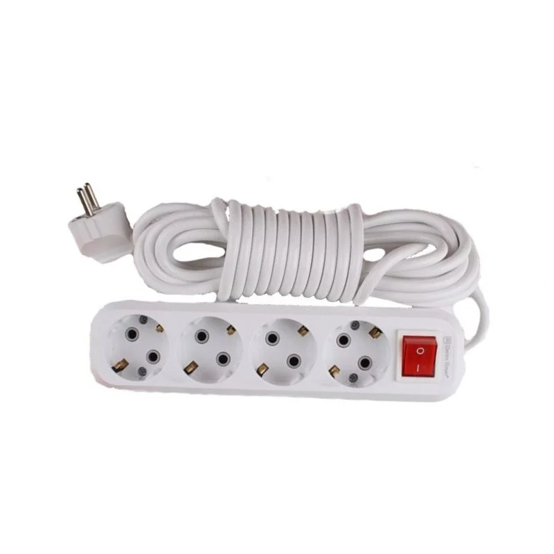 Удлинитель с заземлением с кнопкой 4 гнезда, 10 м, белый — фото 2