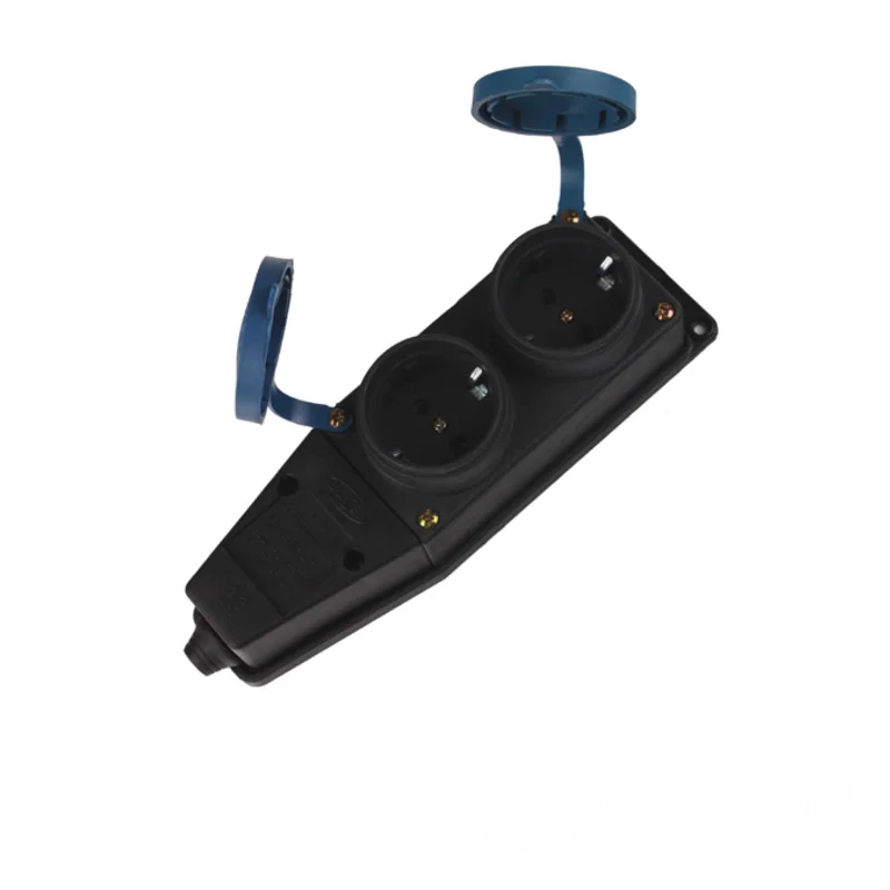 Колодка із заземленням з кришкою 2  гнізда, каучук, чорний