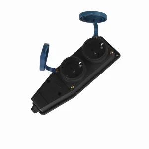 Колодка із заземленням з кришкою 2  гнізда, каучук, чорний