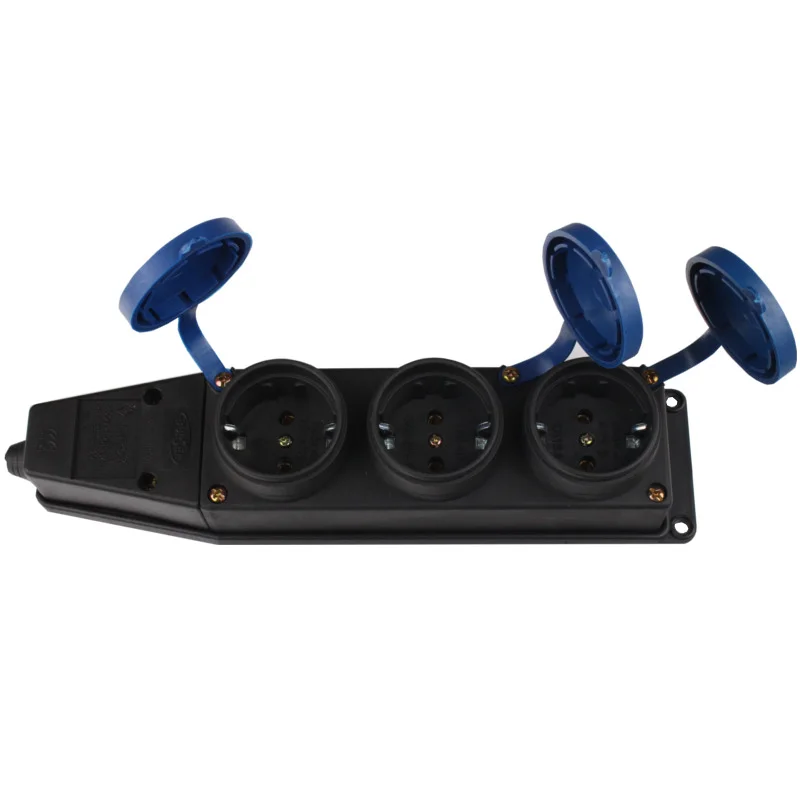 Колодка із заземленням з кришкою 3  гнізда, каучук, чорний