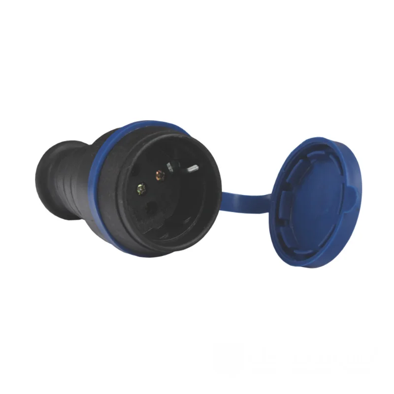 Гніздо із заземленням з кришкою каучук, чорний