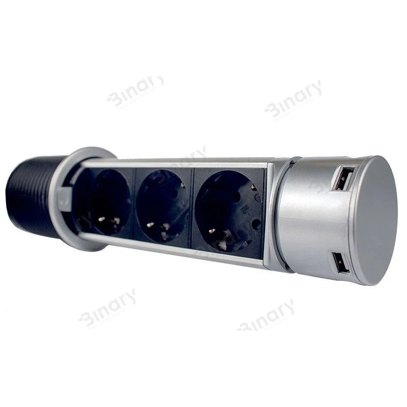 Розетка меблів (вертикальна) 3 x 16 А, 2 x USB 2,4 А, провід 3 x 1.5 mm²