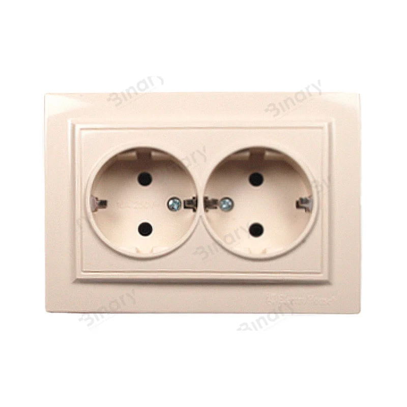 Розетка подвійна із заземленням Термопластик 16 А Enzo Латте