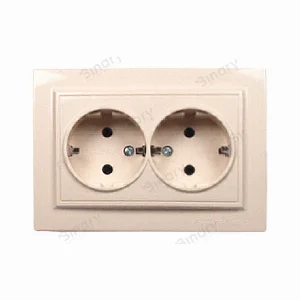 Розетка подвійна із заземленням Термопластик 16 А Enzo Латте