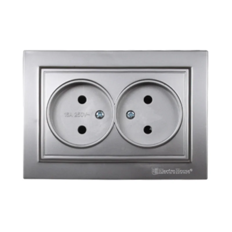 Розетка подвійна без заземлення Термопластик 16 А {122} Срібний камінь