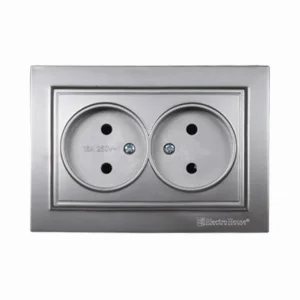 Розетка подвійна без заземлення Термопластик 16 А {122} Срібний камінь