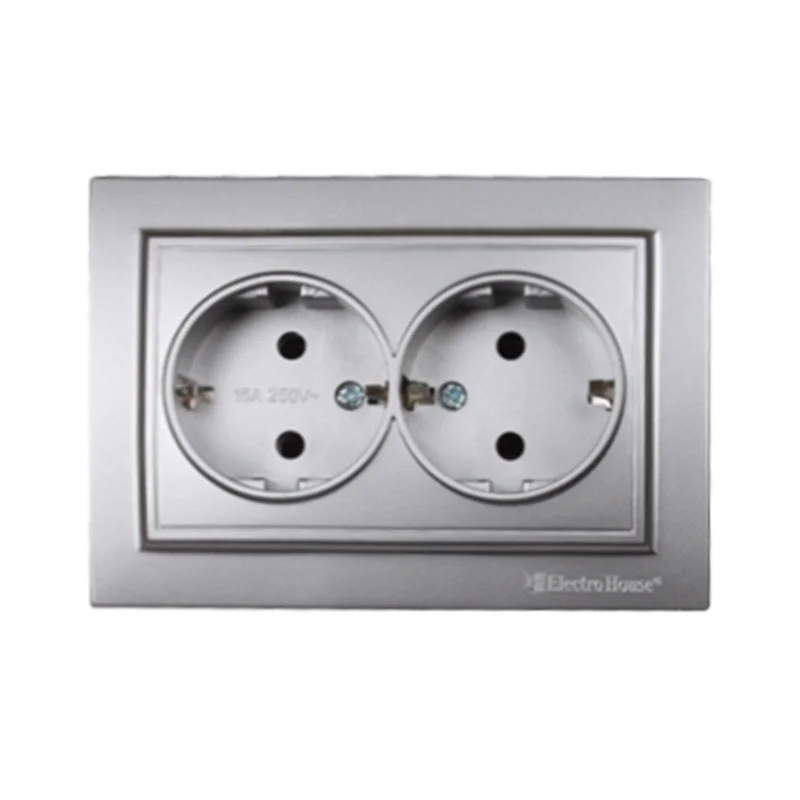 Розетка подвійна із заземленням 16 А {122} Срібний камінь