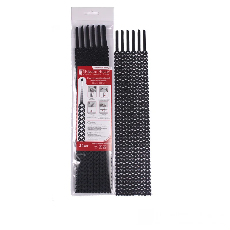 Хомут багаторазовий Чорний 10х300мм 24шт/п.