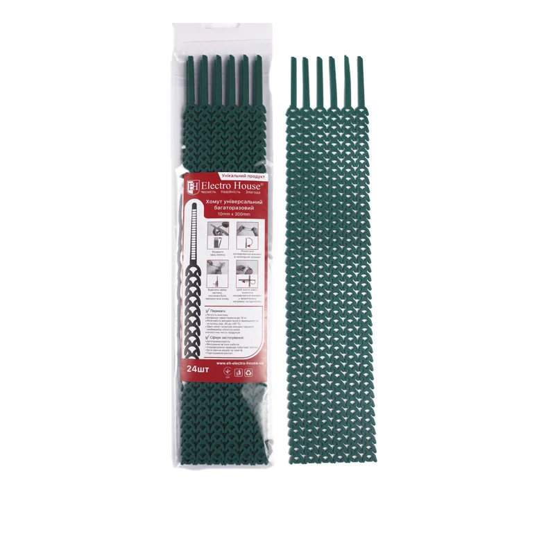 Хомут багаторазовий Зелений 10х300мм 24шт/п.