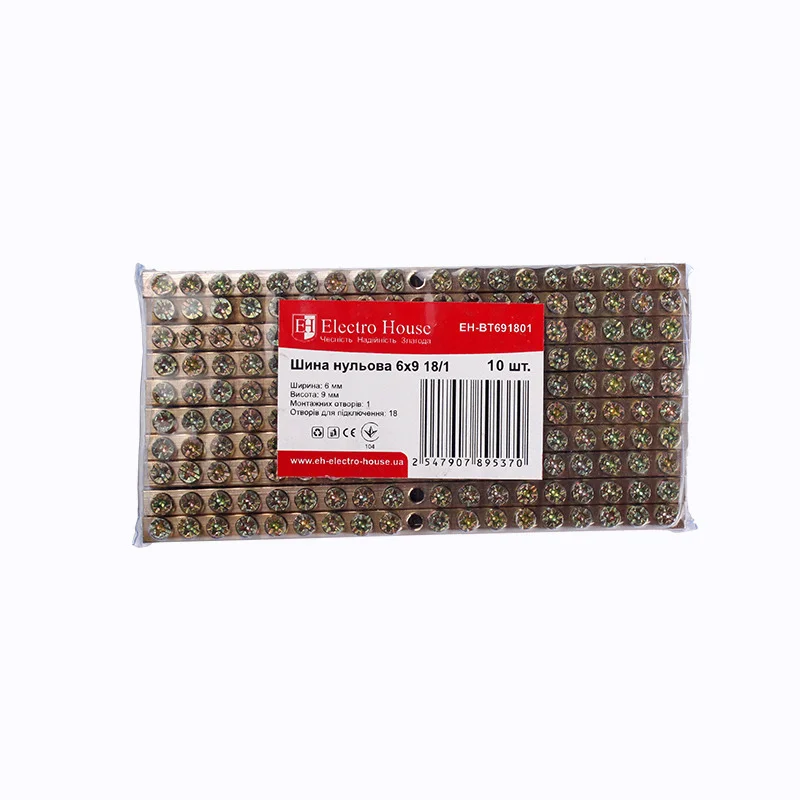 Шина нульова 6х9 мм² 18/1 (1 отвір)